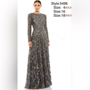 Lattice sequined illusion neckline long sleeve A-line gown